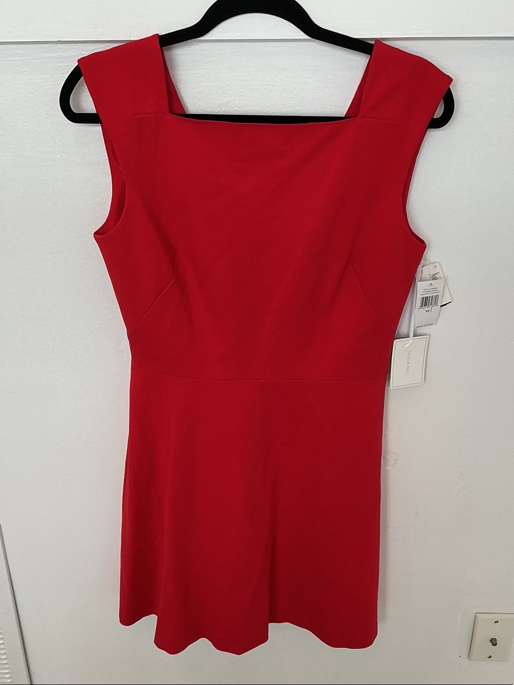Neiman Marcus Red Square-Neck Fit & Flare Dress